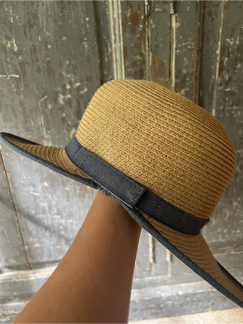 Cottage Core Gardener Straw & Denim Chambray Garden Hat
